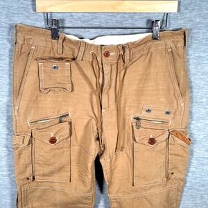 Polo Ralph Lauren Cargo Pants Men 32x34 Tan Pack Cargo Linen Cotton Paratrooper